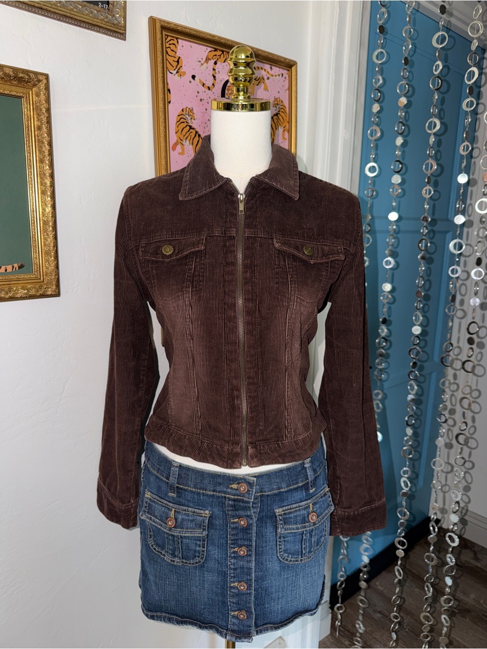 Vintage Y2K Women's Brown Corduroy Zip-Front Jacket